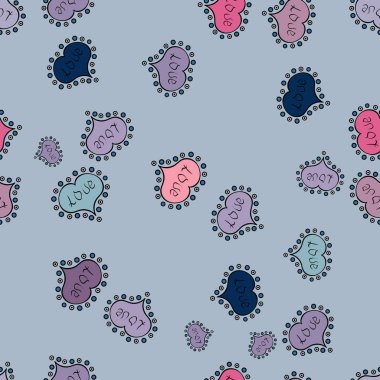 Sorunsuz kaligrafi metin özel trendy aşk kalp ve tasarım için Happy Valentine': s gün vintage, kartı, afiş arka plan. Romantik arka plan mavi, tarafsız ve siyah renkler üzerinde. Vektör çizim.