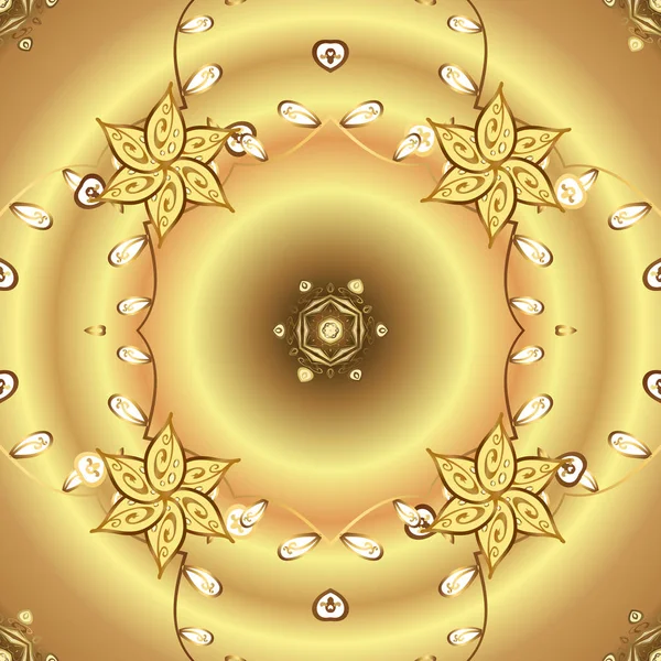 Восточный Векторный Орнамент Декоративный Узор Желтом Бежевом Коричневом Цветах Золотыми — стоковый вектор