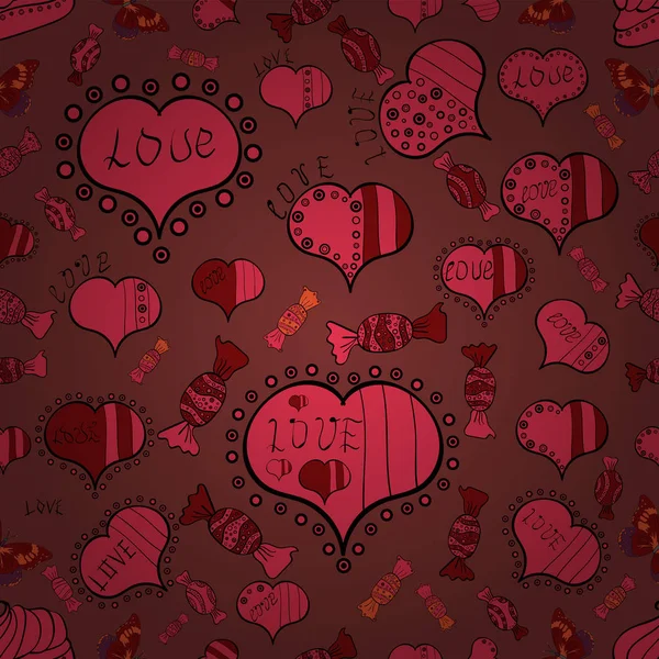 Ilustracja Wektorowa Bezszwowe Ciekawe Typografii Love Projektu Różnych Elementów Walentynki — Wektor stockowy
