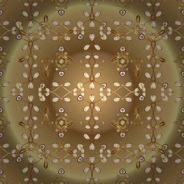 Bej, tarafsız ve kahverengi renkleri altın elemanları ile Vintage süs desen. Vektör çizim.
