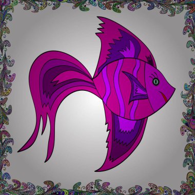 Beyaz, pembe ve mor üzerinde vektör balıklar. Sorunsuz. Komik karikatür renkli balıklar.