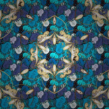 Vektör süslü zentangle sorunsuz doku, desen soyut çiçek mandalalar mavi, siyah ve mor renkler ile. Duvar kağıdı için web sayfasını kullanabilirsiniz. Yaz Dikişsiz desen stilize çiçeklerle.