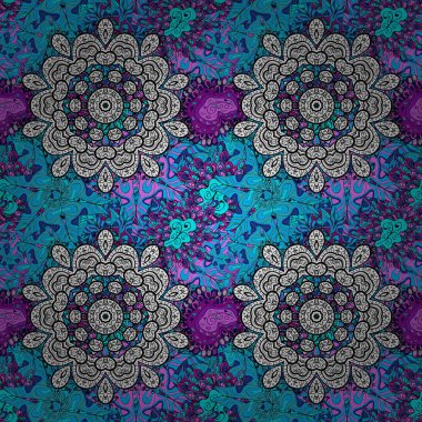 Mandala tasarım, baskı kumaş veya yetkin ve daha fazlası için en iyi döşenmiş. Mavi, siyah ve beyaz renkler. Vektör Mandala. Boho tarzı çiçek seamless modeli.