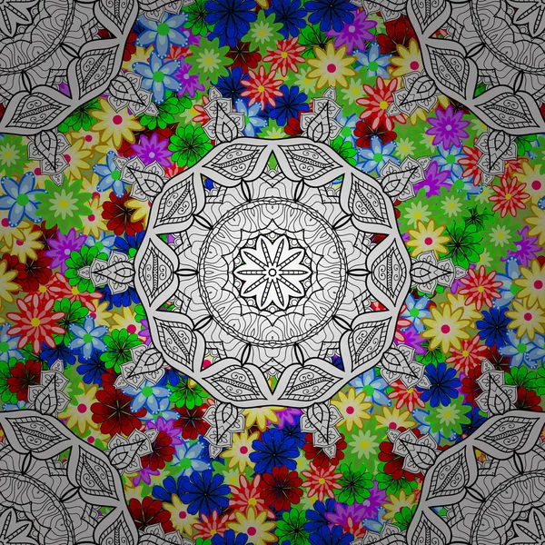 Design Colorido Vetorial Mandala Abstrata Geometria Sagrada Ilustração Cores Brancas — Vetor de Stock