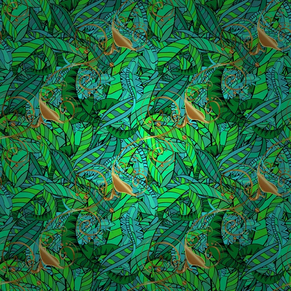 Seamless Pattern Banana Palm Leaves Vector Illustration Leaves Green Blue — Stock Vector