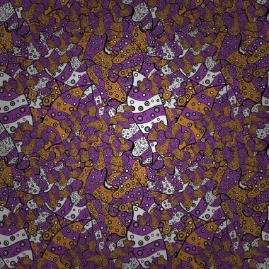 Kağıt vektör illüstrasyon kaydırma için soyut desen. Sorunsuz kroki güzel arka plan. Doodles'ın siyah, mor, turuncu, beyaz ve gri renkler.