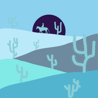 Mavi, tarafsız ve mor renkler tasarım. Çöl gezisi. Vektör çizim. Ufuk çizgisi ile gök. Dağlar. Afrika exploring. Doğaya geri. Sands. Kuşlar. Aşırı Turizm ve seyahat.