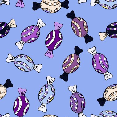 Mavi, siyah ve tarafsız bir arka plan üzerinde renkli şeker serpin, şeker veya fırın tasarım. Parlak sorunsuz vektör konfeti model parti.