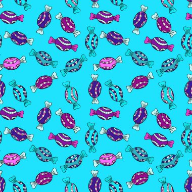 Mavi, siyah ve mor renkler. Şeker soyut geometrik tarzı ile renkli seamless modeli. Trendy vektör arka plan.