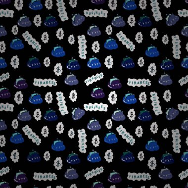 Cryptocurrency finansal öğeler. Siyah, beyaz ve mavi renkleri simgeleri. Bitcoin seamless modeli. Vektör çizim. Anahat döşeme arka planını.