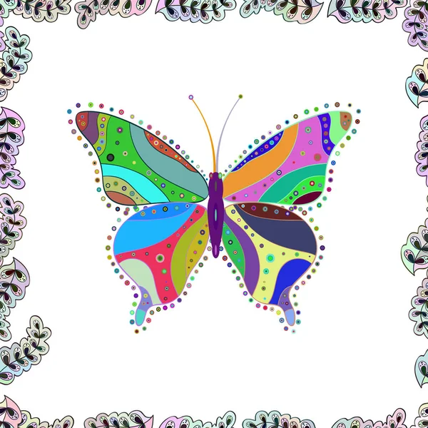 Fondo Sin Costuras Mariposa Colores Sobre Colores Blancos Neutros Verdes — Vector de stock