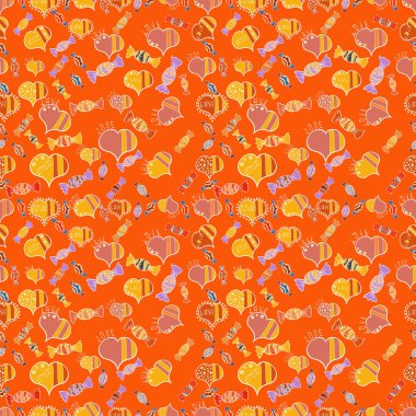 Valentine': s gün yazdırma. Vektör çizim. Şirin turuncu, sarı ve beyaz renkler öğeleri. Vintage tasarım, pop sanat tarzı. Retro komik aşk ifade metin ile sorunsuz.