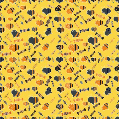 Dikişsiz desen suluboya sorunsuz arka plan seviyor. Sarı, turuncu ve yeşil suluboya kalp desen. Vektör çizim. Renkli suluboya romantik doku.