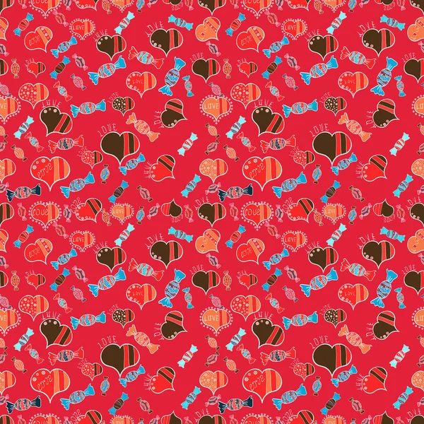 San Valentín Con Elementos Rojos Marrones Blancos Patrón Cardíaco Ilustración — Vector de stock