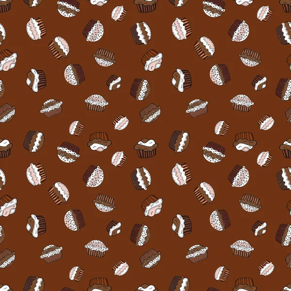 Illustration Gribouillis Dessinée Main Avec Pâtisserie Illustration Vectorielle Cupcakes Motif — Image vectorielle