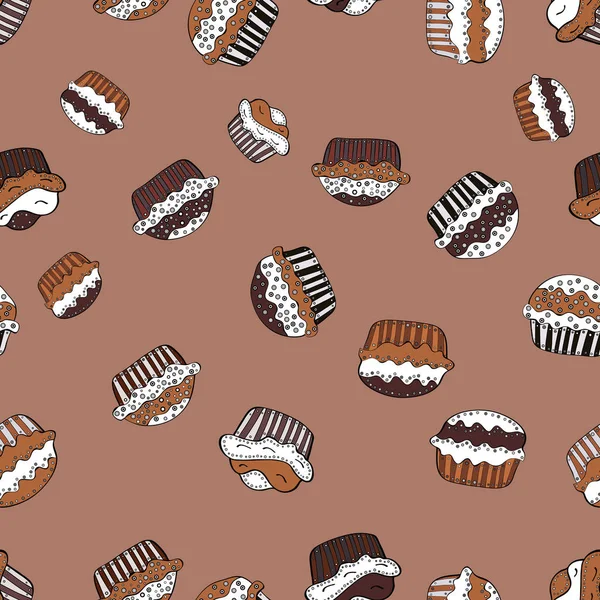 Illustration Vectorielle Modèle Gâteau Sans Couture Cupcakes Muffins Vintage Mignons — Image vectorielle