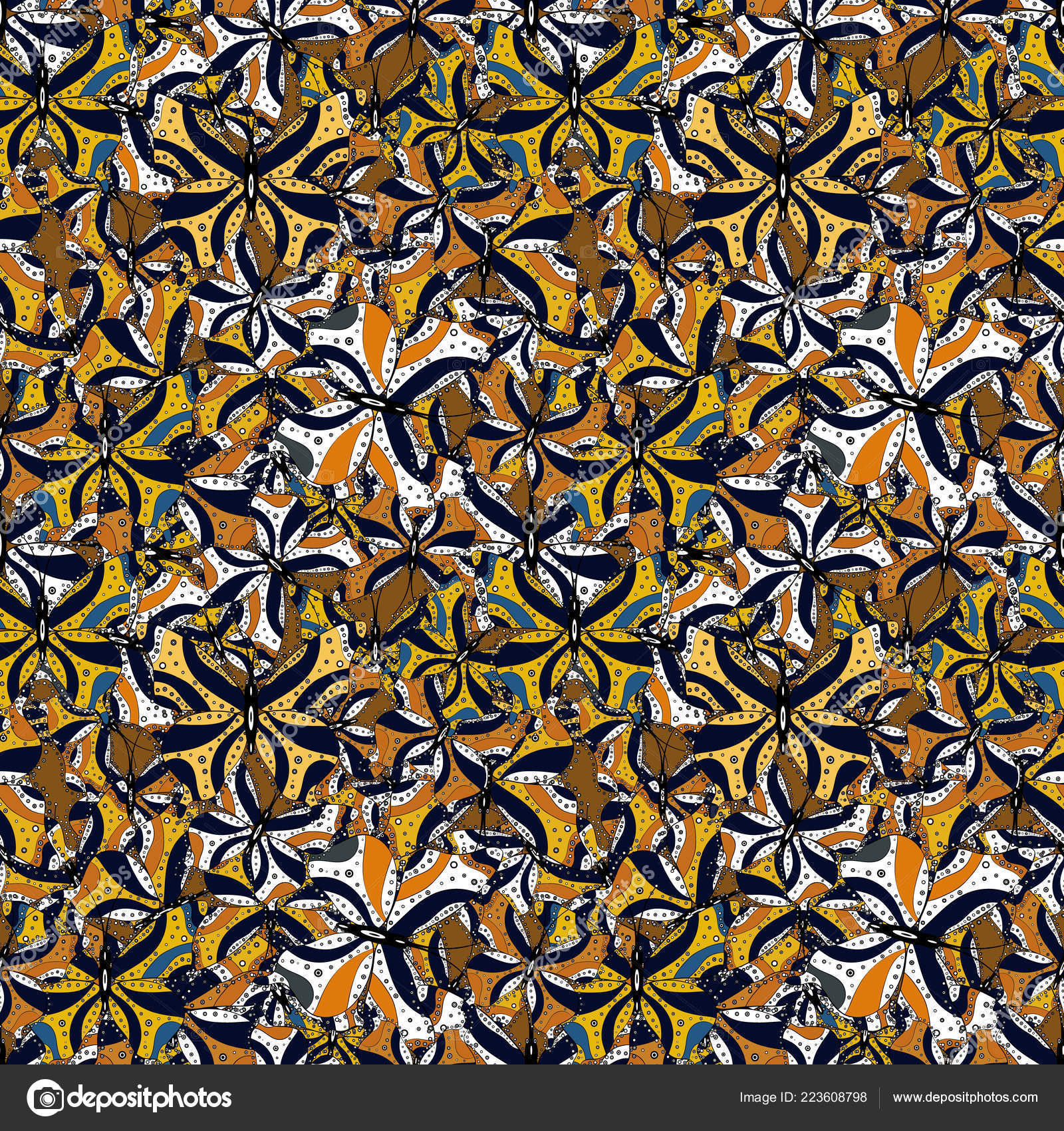 Vector Traditional Folk Nice Decor Black White Yellow Background