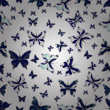 Bahar kelebek şirin tema. Vektör çizim. Yinelenen böcek kumaş sanat kroki için. Oldukça sorunsuz kelebek kumaş dokulu beyaz, mavi ve siyah kurutma kağıdı ve.