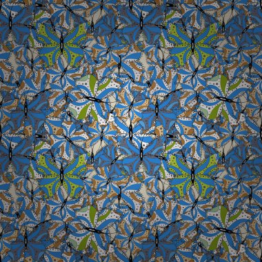 Vektör. Vektör kelebekler ile. İllüstrasyon mavi, gri ve beyaz renklerde. Giysi, Erkek, kız, kroki için soyut seamless modeli.