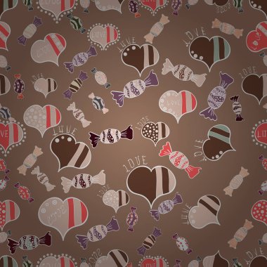 Vektör. Aşk Romantik tema. Kahverengi, tarafsız, beyaz zemin üzerinde küçük kalpler ile Seamless modeli. Doku soyut, fayans tekrar et. Sevgiliye arka plan. Dekorasyon, Hediyelik kağıt, tekstil tasarım