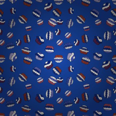 Sorunsuz şaşırtıcı şenlikli kek ve sıradışı tasarım lezzetli kek. Mavi, beyaz ve siyah şirin doğum izi. Vektör.