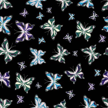 Tropikal kelebek seamless modeli siyah, tarafsız ve yeşil renklerde. Kelebekler görüntüsünü. Doodle, kroki, karalamak. Basit tarzda. Vektör çizim.