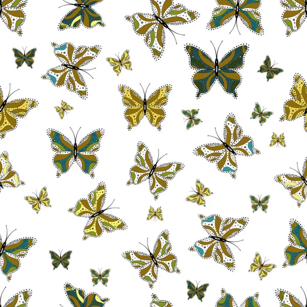 春季背景五颜六色的蝴蝶 向量背景与蛾 简单漂亮的图案 时尚的装饰与美丽的蝴蝶剪影 — 图库矢量图片