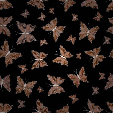 Cute Vector illustration. Perfect for web page backgrounds, sketchs, textile, surface textures. Butterflies seamless pattern in black, brown and beige colors.