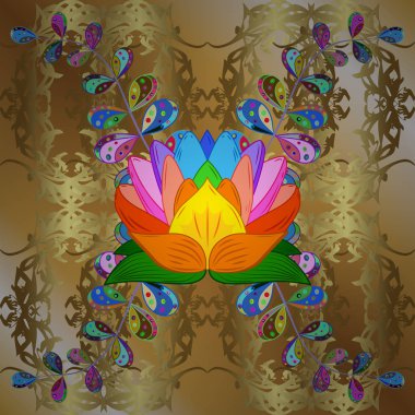 Kahverengi, sarı ve nötr renklerde çiçekler. Vektör düz çiçek süs desen. Kağıt, tebrik kartları, posterler ve banner tasarımı ambalaj tasarım hediye.