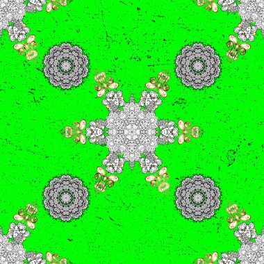 Süslü vektör dekorasyon. Şam altın yeşil, beyaz ve siyah çiçek desen arka plan üzerinde vektör.