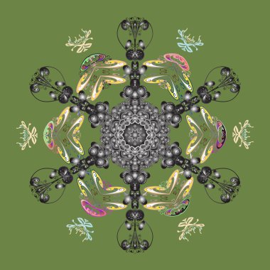 Düz tasarım. Sembol dondurulmuş, kış, Noel, yeni yıl tatili. Grafik öğesi dekorasyon. Vektör çizim. Kar tanesi mozaik simgesi. Yeşil, gri ve tarafsız siluet snow flake işareti.