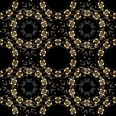 Vektör çizim. Dikişsiz Ortaçağ çiçek Kraliyet desen. Dekoratif simetri arabesk. Siyah, kahverengi ve beyaz renkleri altın. İyi Doğum günü, davet veya afiş için tebrik kartı.