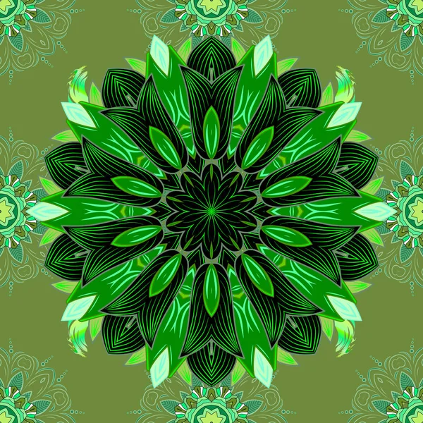Blüten Auf Grünen Schwarzen Und Neutralen Farben Stoff Muster Textur — Stockvektor