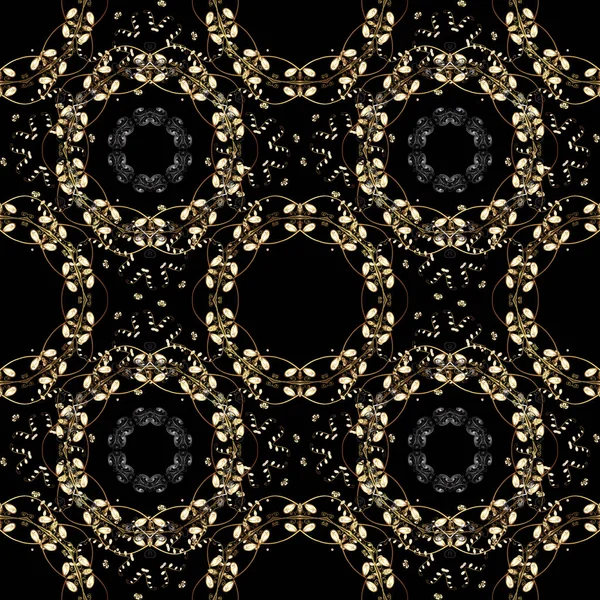 Vectorillustratie Naadloze Middeleeuwse Koninklijke Bloemmotief Decoratieve Symmetrie Arabesque Goud Zwarte — Stockvector