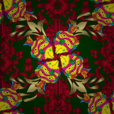 Balıklar poster, afiş şablon. Sevimli balıklar baskı kullanılabilir Bebek giyim, t-shirtler, Çocuk giyim, kartları, ambalaj tasarımı için. Yüzme balıklar şirin desen kırmızı, mavi ve sarı zemin üzerine.