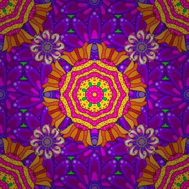 Mor, mor ve pembe renkler. Vektör - hisse senedi. Doodles'ın şirin desen. Güzel arka plan. Dikişsiz güzel kumaş desen.