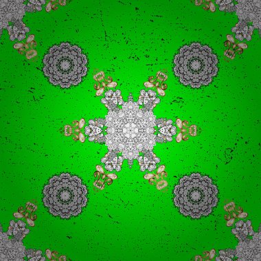 Vektör çizim. Altın yeşil, beyaz ve siyah renkler. Desen Ortaçağ çiçek Kraliyet desenli. Dekoratif simetri arabesk. İyi Doğum günü, davet veya afiş için tebrik kartı.