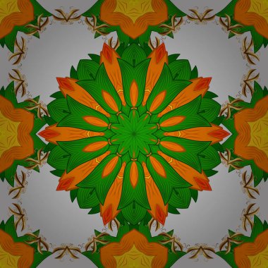 Soyut etnik vektör seamless modeli. Kabile sanat Yazdır antika arka plan. Arka plan doku, kroki, gri, yeşil ve turuncu renklerde Tema.