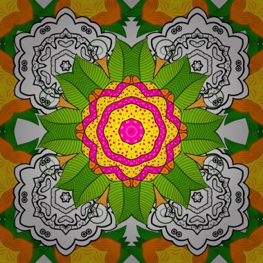 Soyut karalamalar desen. Vektör çizim. Yeşil, beyaz ve sarı renkler. -hisse senedi. Sorunsuz şirin kumaş deseni. Güzel arka plan.