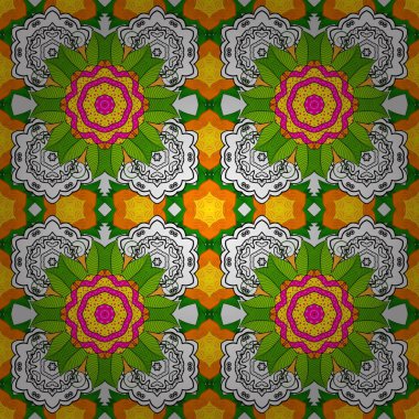 Seamless modeli güzel kumaş arka plan. Yeşil, beyaz ve siyah renkler üzerinde karalamalar. Vektör doku. İllüstrasyon.