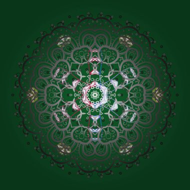 Vektör çizim. Sihirli yeşil, gri ve kahverengi tatil yıldız ve düşen kar taneleri ile arka plan. Noel yeşil, gri ve kahverengi.