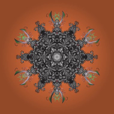 Düz kar doodle simgeler, kar siluet Noel afiş, kartları için pul. Yeni yıl kar tanesi. Şirin soyut kar taneleri tasarım turuncu, gri ve nötr renkler vektör.