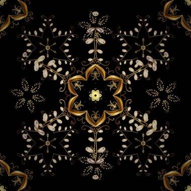 Sembol tatil, yeni yıl kutlama vektör altın desen. Kış kar doku kroki. Siyah, kahverengi ve sarı renkler altın kar tanesi. Noel altın kar tanesi seamless modeli.