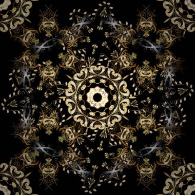 Geleneksel şark süsleme. Siyah, kahverengi ve bej renkler altın elemanları ile altın izi. Klasik vintage arka plan. Klasik vektör altın Dikişsiz desen.