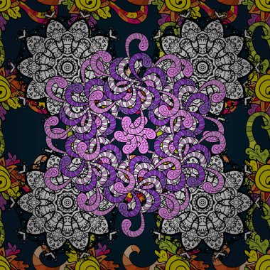 Davetiye, karalama defteri, afiş, kartpostal, dövme, yoga, boho, sihirli, halı, karo veya dantel. Dekoratif vektör süslü mandala kartı, Mandala bir siyah, mavi ve beyaz renkler renkli renkli.