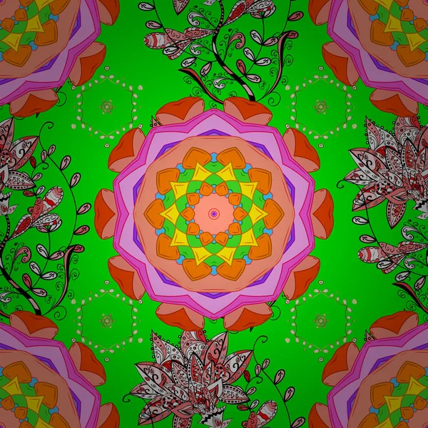 Безшовне Тло Візерунка Декольте Зеленому Помаранчевому Рожевому Кольорах Векторні Ілюстрації — стоковий вектор