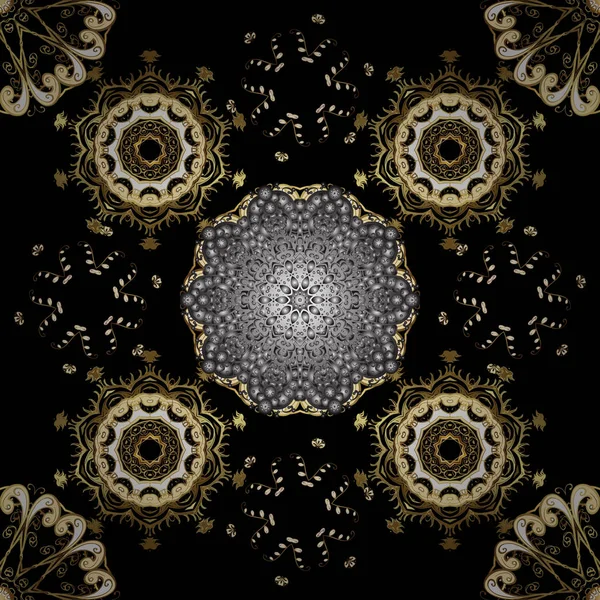 Класичний Вектор Золотий Безшовний Візерунок Квітковий Орнамент Коричневий Текстильний Візерунок — стоковий вектор
