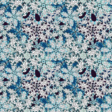 Çiçekler beyaz, mavi ve siyah renkler. Vektör çizim sorunsuz çiçek desenli.