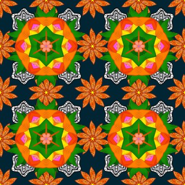 Tibet yoga için sanat çiçek desenle. Dekoratif unsur, Hint kına tasarım, retro daire süsleme turuncu, mavi ve yeşil. Renkli, mandala kabile antika arka plan ile bir madalyon