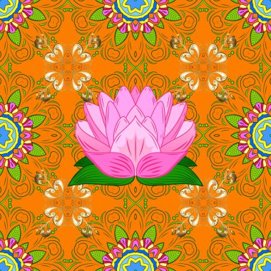 Şirin tekstil vektör çiçek çizimde. Turuncu, yeşil ve pembe renkler etnik çiçekli zarafet seamless modeli.